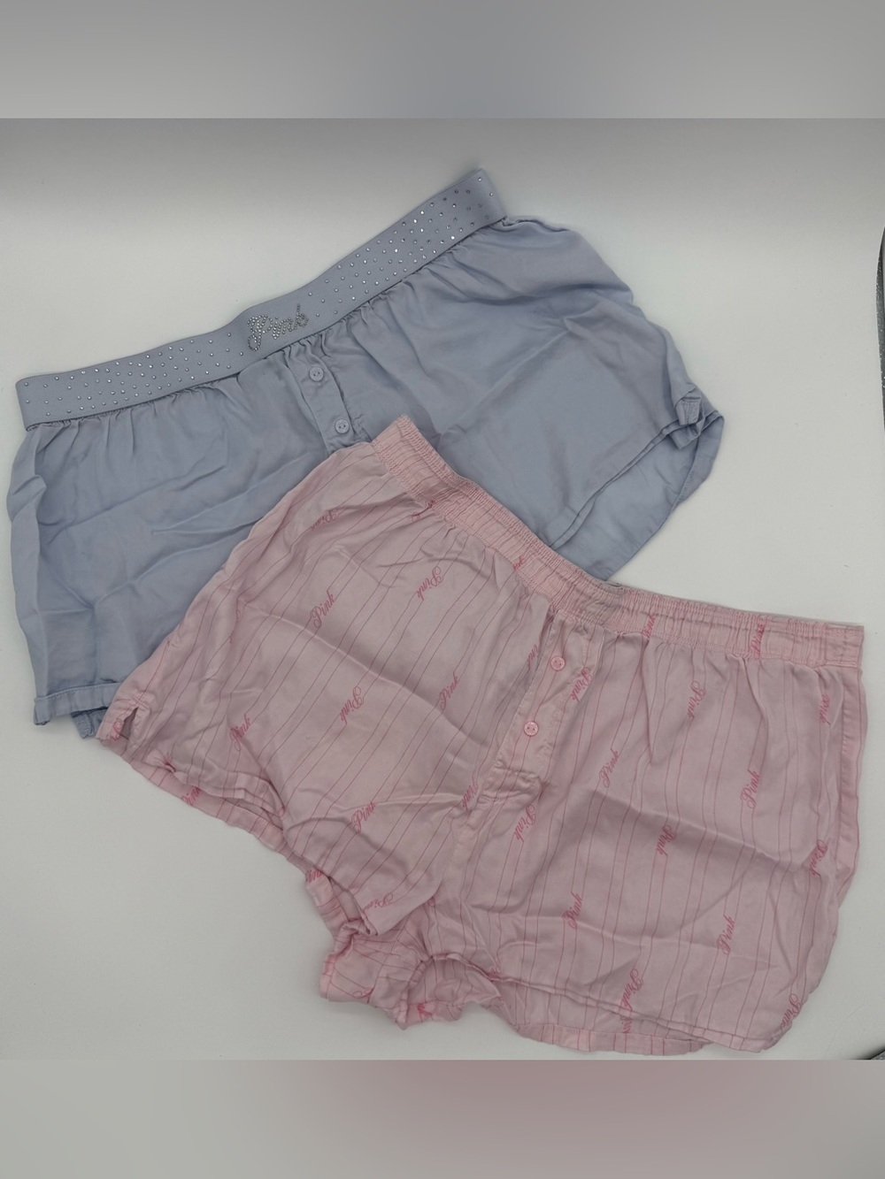 Victoria’s Secret PINK Silky Sleep Boxy Pajama Blue Pink Shorts Bundle Sz Medium